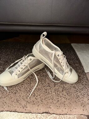 Rene Caovilla Neutral Cream Women's Mesh Lace-Up Sneakers Sz 40